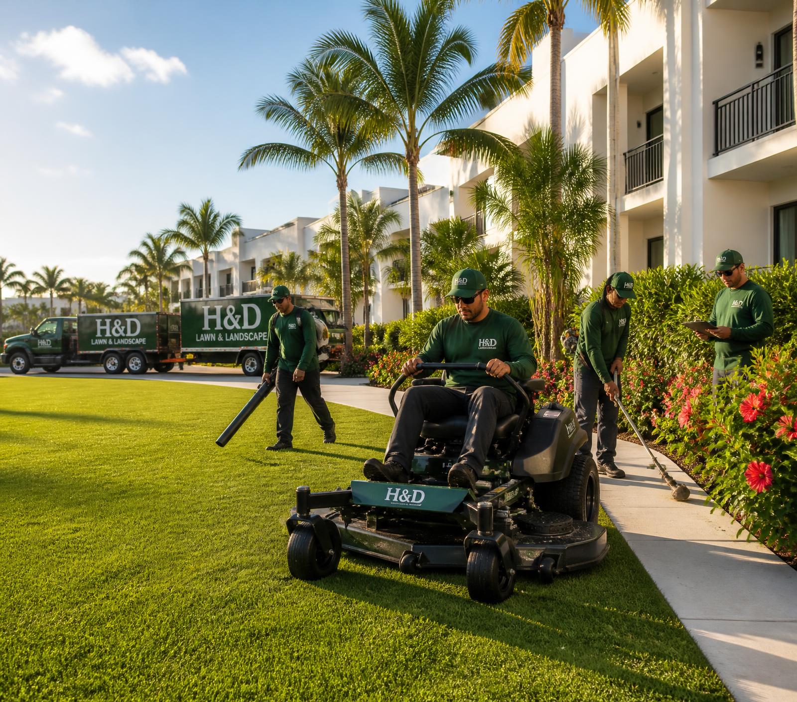 H&D Lawn Services crew maintaining a premium commercial landscape in the Florida Keys
